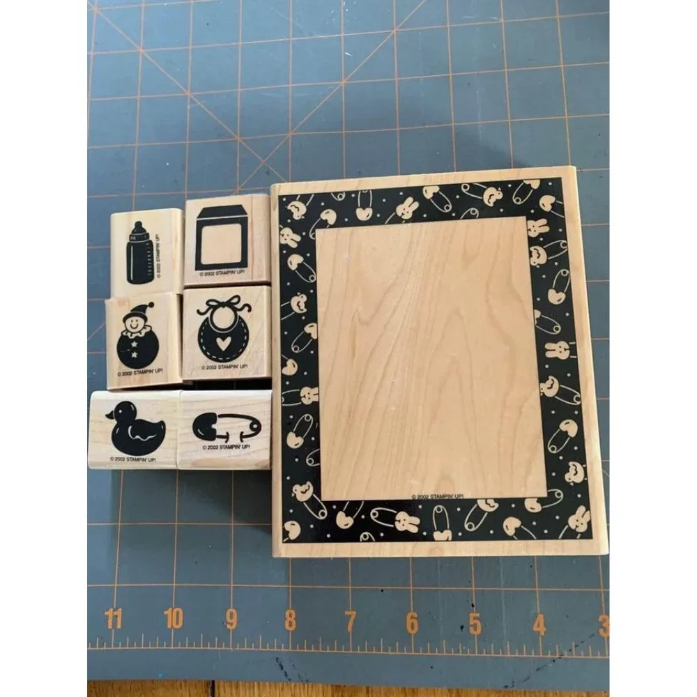 Stampin Up Baby Frame Rubber Stamp Set 2002 Wooden Blocks Crafts Scrapbooking